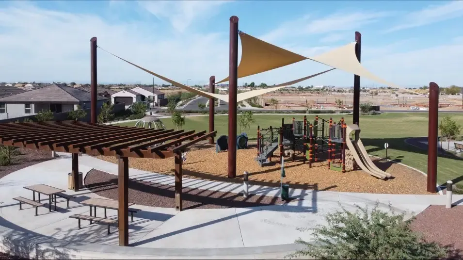 Pergola and playground in a Western Enclave park